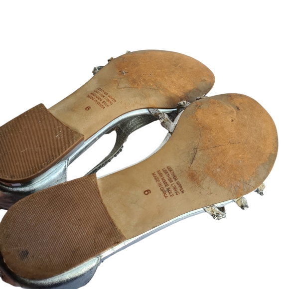 JO MERCER Size 6 Women's Silver Diamontes Leather Strappy Sandals Flats - Picture 8 of 16
